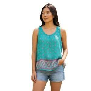Juniors Tank Top Size L Kerchief Print Open Back Crop Top Boho NWT